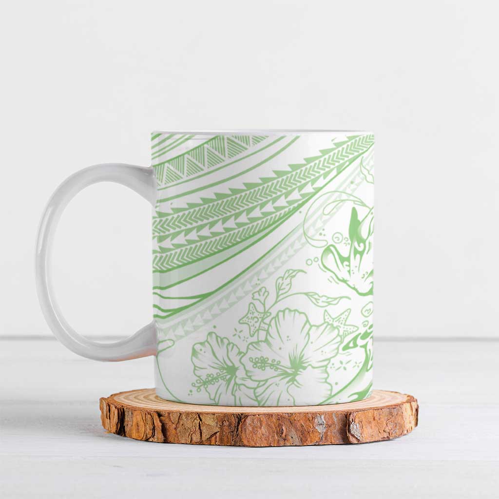 Sharks Couple Dreamy Polynesians Floral Sea Ceramic Mug Emerald LT7 Emerald - Polynesian Pride