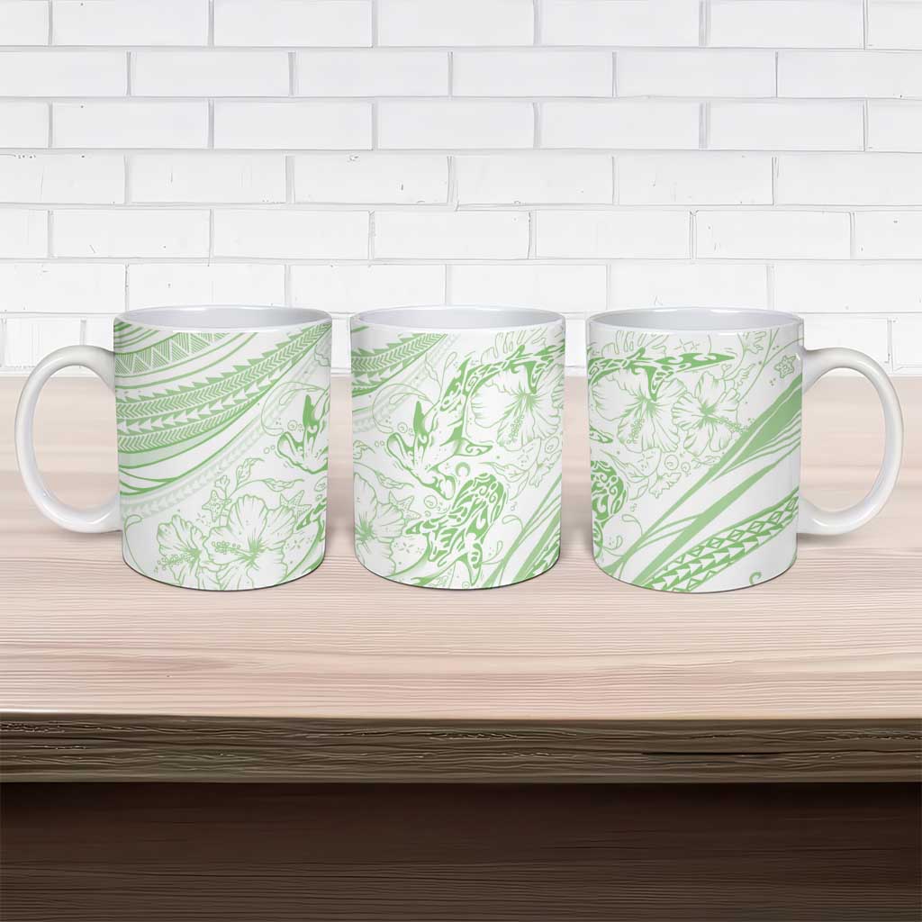 Sharks Couple Dreamy Polynesians Floral Sea Ceramic Mug Emerald LT7 - Polynesian Pride