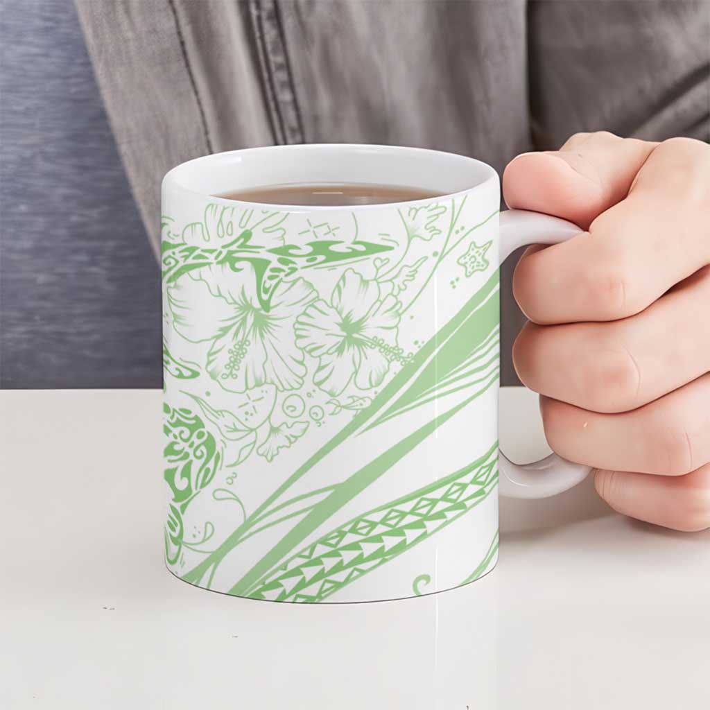 Sharks Couple Dreamy Polynesians Floral Sea Ceramic Mug Emerald LT7 - Polynesian Pride