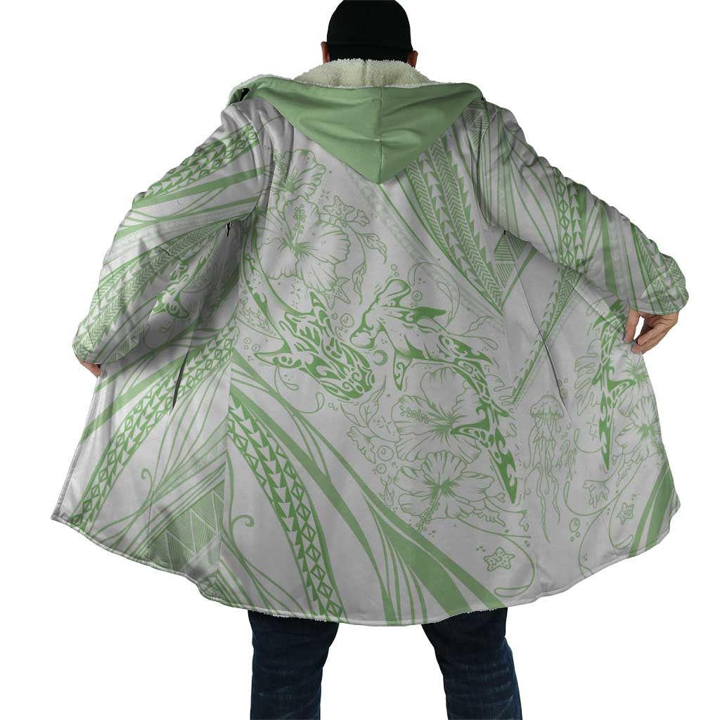 Sharks Couple Dreamy Polynesians Floral Sea Cloak Emerald LT7 - Polynesian Pride