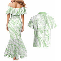 Sharks Couple Dreamy Polynesians Floral Sea Couples Matching Mermaid Dress and Hawaiian Shirt Emerald - Polynesian Pride