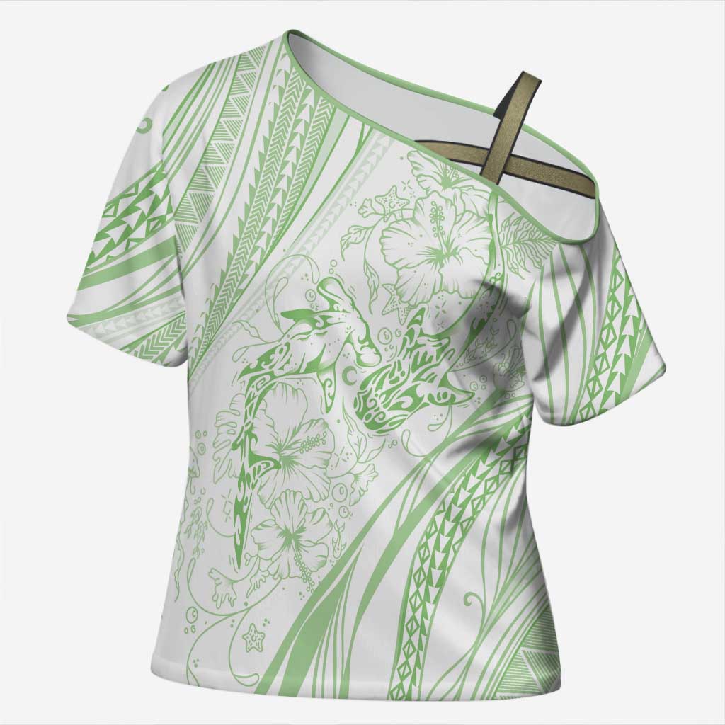 Sharks Couple Dreamy Polynesians Floral Sea Cross Shoulder Shirt Emerald LT7 Female Emerald - Polynesian Pride