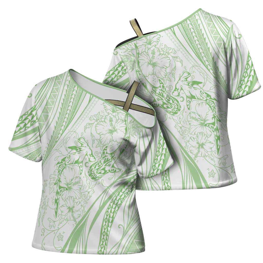 Sharks Couple Dreamy Polynesians Floral Sea Cross Shoulder Shirt Emerald LT7 - Polynesian Pride