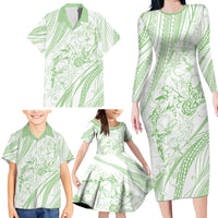 Sharks Couple Dreamy Polynesians Floral Sea Family Matching Long Sleeve Bodycon Dress and Hawaiian Shirt Emerald - Polynesian Pride