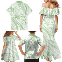 Sharks Couple Dreamy Polynesians Floral Sea Family Matching Mermaid Dress and Hawaiian Shirt Emerald - Polynesian Pride