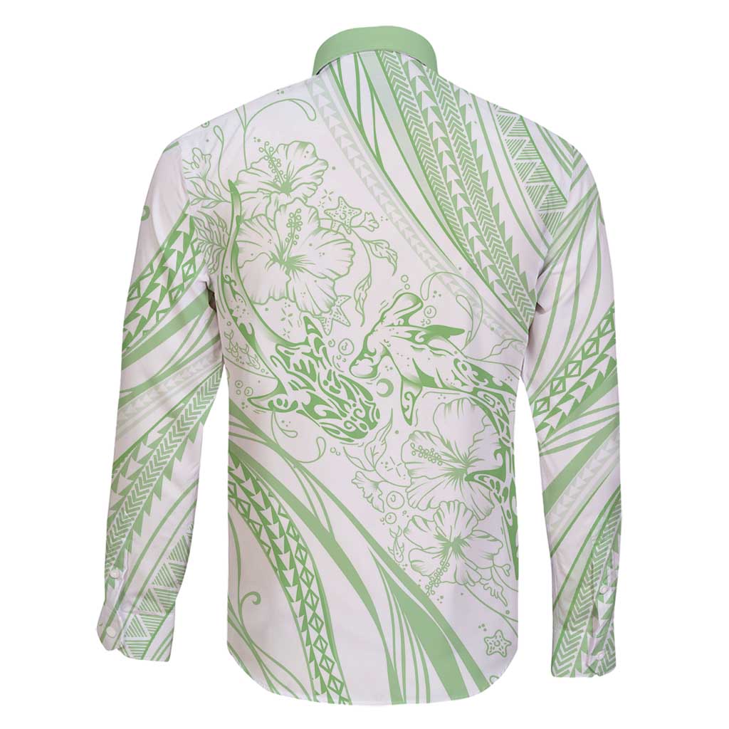 Sharks Couple Dreamy Polynesians Floral Sea Family Matching Off Shoulder Short Dress and Hawaiian Shirt Emerald - Polynesian Pride