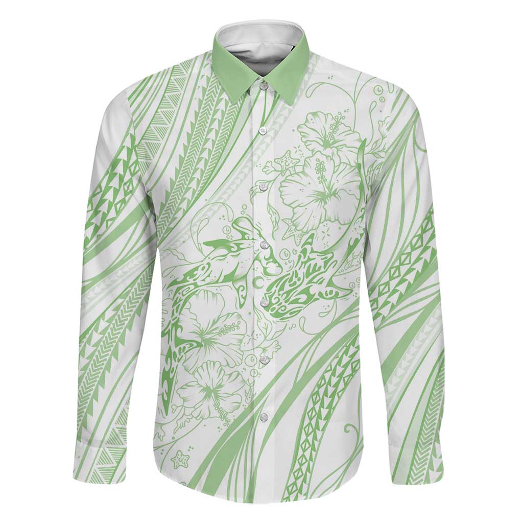 Sharks Couple Dreamy Polynesians Floral Sea Family Matching Puletasi and Hawaiian Shirt Emerald - Polynesian Pride