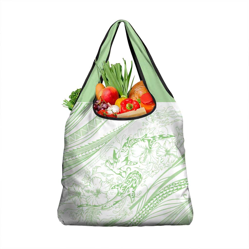 Sharks Couple Dreamy Polynesians Floral Sea Grocery Bag Emerald - Polynesian Pride