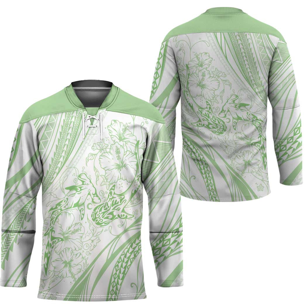 Sharks Couple Dreamy Polynesians Floral Sea Hockey Jersey Emerald - Polynesian Pride