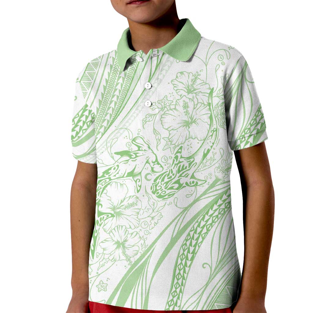 Sharks Couple Dreamy Polynesians Floral Sea Kid Polo Shirt Emerald - Polynesian Pride