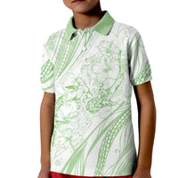 Sharks Couple Dreamy Polynesians Floral Sea Kid Polo Shirt Emerald - Polynesian Pride