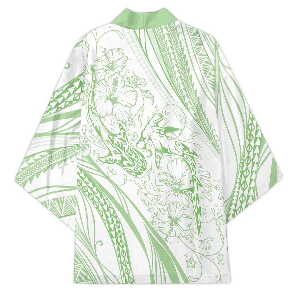 Sharks Couple Dreamy Polynesians Floral Sea Kimono Emerald - Polynesian Pride