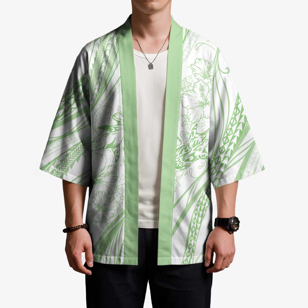 Sharks Couple Dreamy Polynesians Floral Sea Kimono Emerald - Polynesian Pride