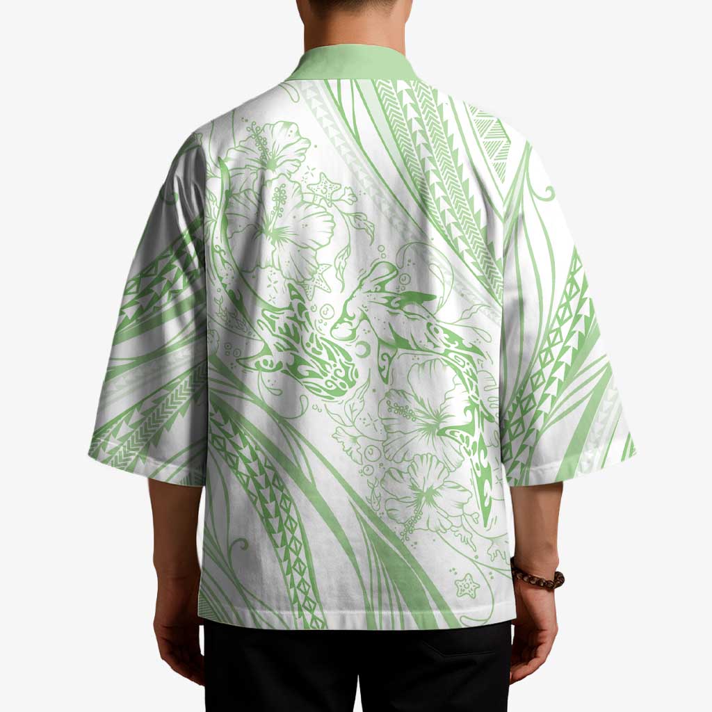 Sharks Couple Dreamy Polynesians Floral Sea Kimono Emerald - Polynesian Pride
