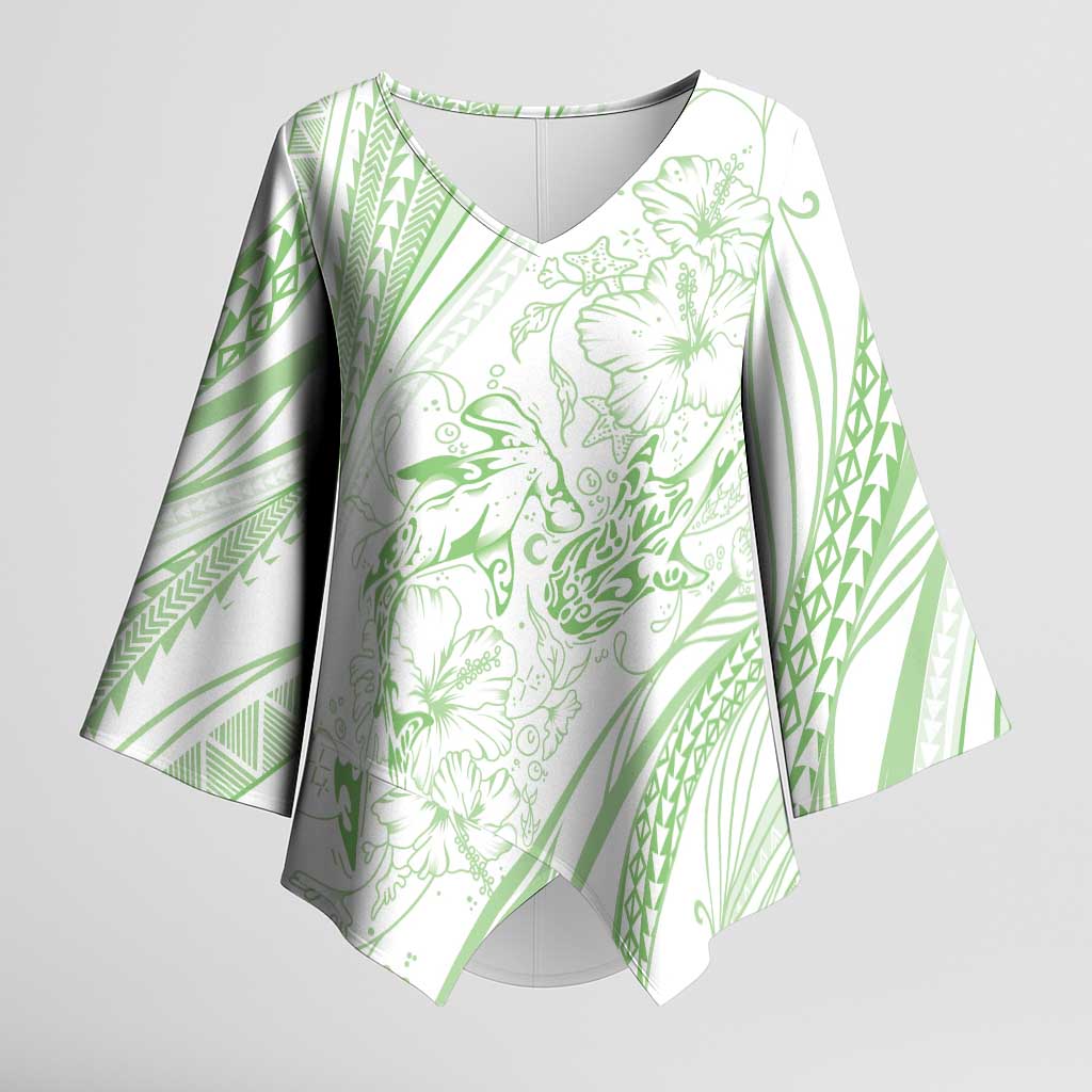 Sharks Couple Dreamy Polynesians Floral Sea Kimono Sleeve Blouse Emerald LT7 Female Emerald - Polynesian Pride