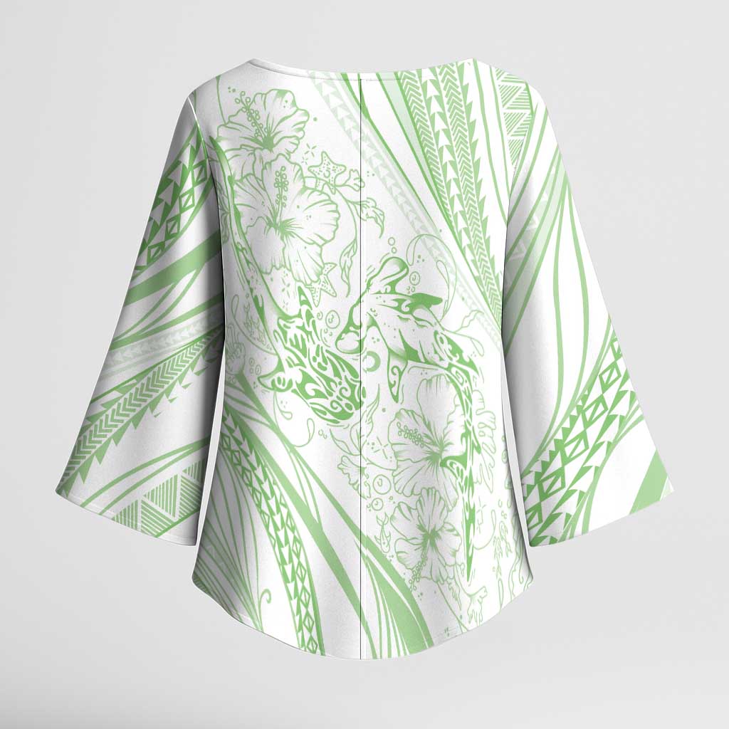 Sharks Couple Dreamy Polynesians Floral Sea Kimono Sleeve Blouse Emerald LT7 - Polynesian Pride