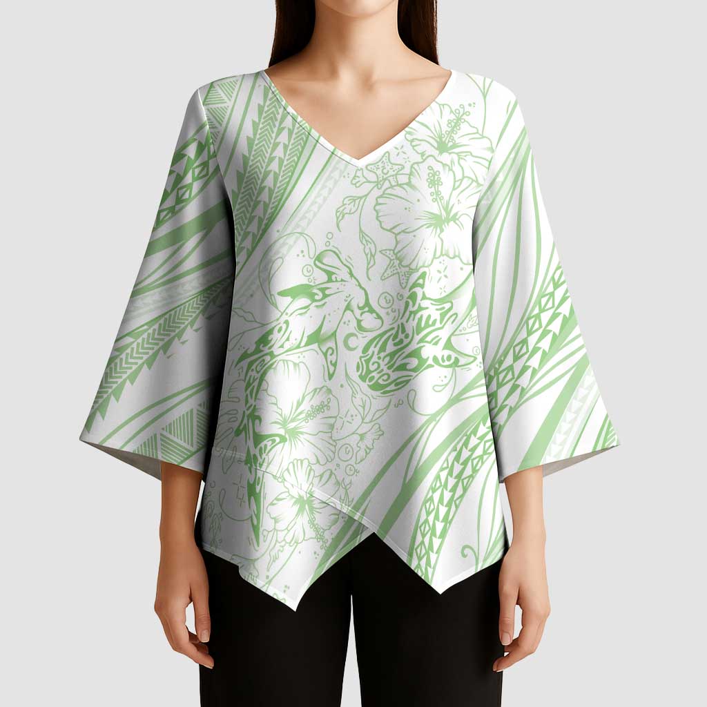Sharks Couple Dreamy Polynesians Floral Sea Kimono Sleeve Blouse Emerald LT7 - Polynesian Pride