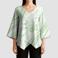 Sharks Couple Dreamy Polynesians Floral Sea Kimono Sleeve Blouse Emerald LT7 - Polynesian Pride