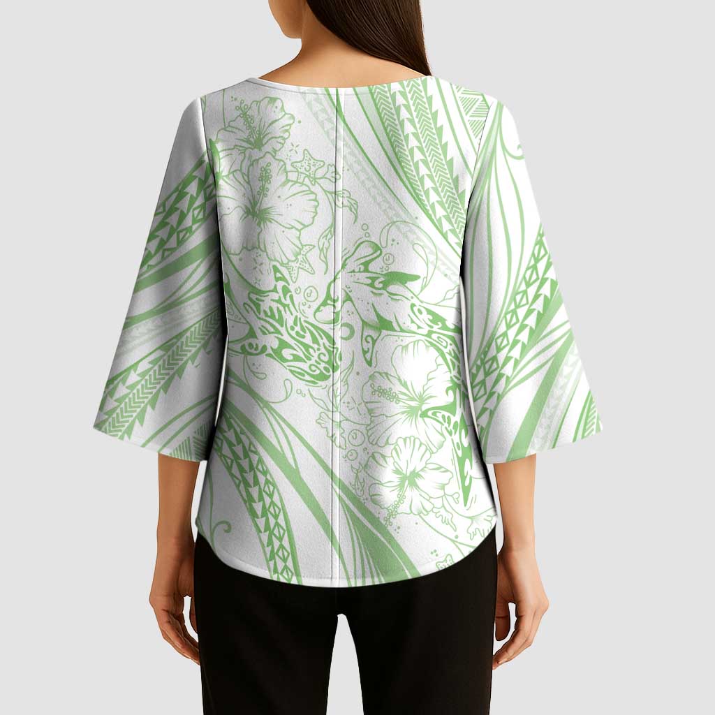 Sharks Couple Dreamy Polynesians Floral Sea Kimono Sleeve Blouse Emerald LT7 - Polynesian Pride