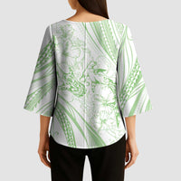 Sharks Couple Dreamy Polynesians Floral Sea Kimono Sleeve Blouse Emerald LT7 - Polynesian Pride