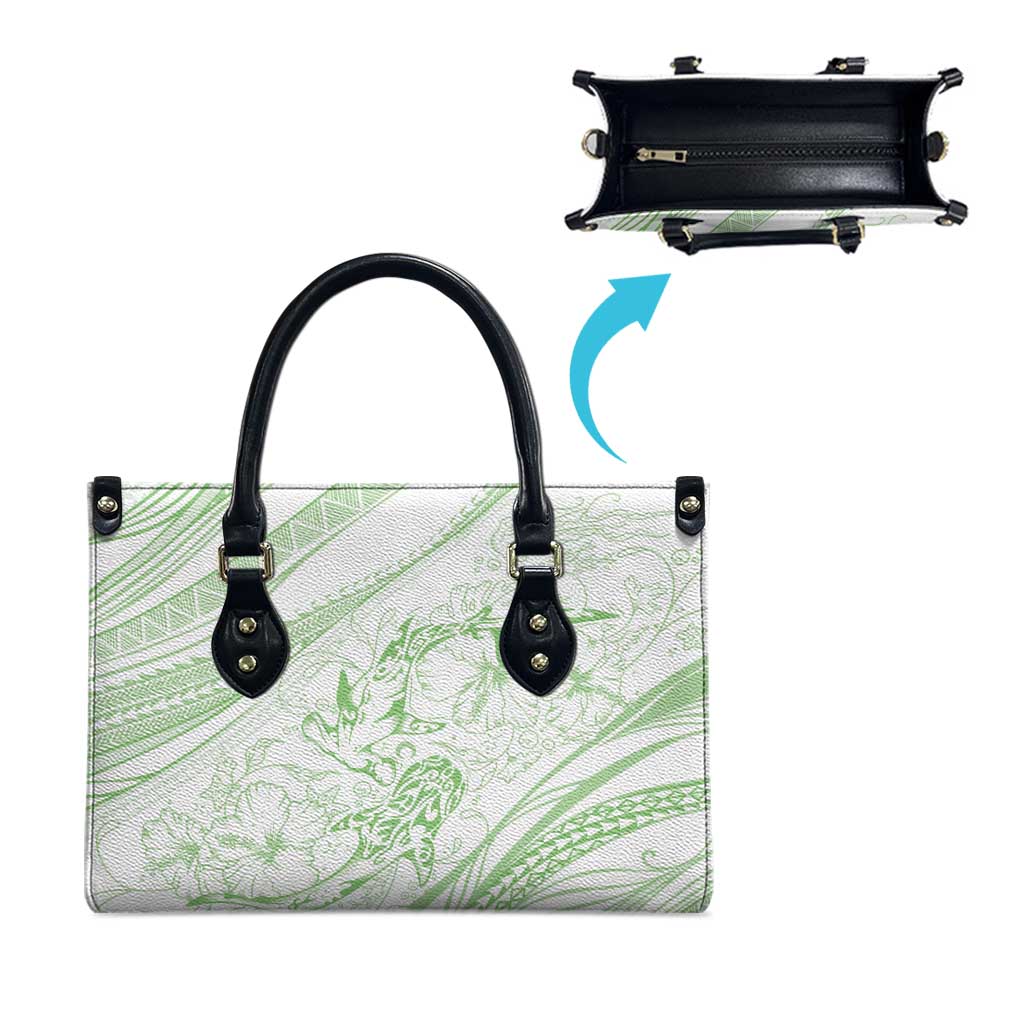Sharks Couple Dreamy Polynesians Floral Sea Leather Bag Emerald - Polynesian Pride