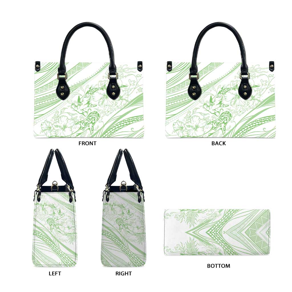 Sharks Couple Dreamy Polynesians Floral Sea Leather Bag Emerald - Polynesian Pride