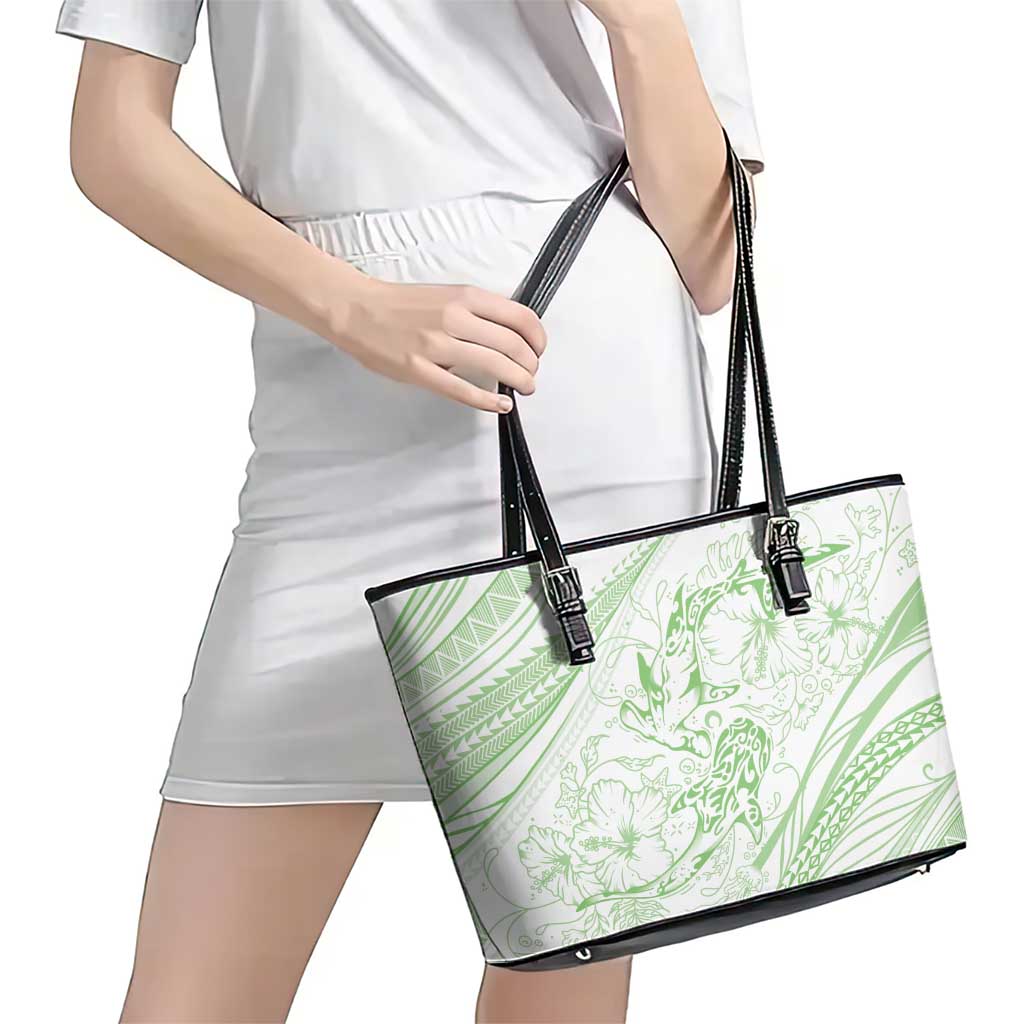 Sharks Couple Dreamy Polynesians Floral Sea Leather Tote Bag Emerald - Polynesian Pride
