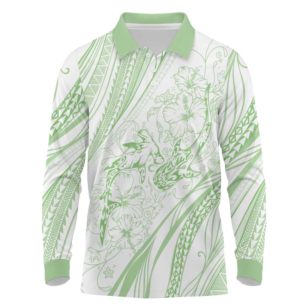 Sharks Couple Dreamy Polynesians Floral Sea Long Sleeve Polo Shirt Emerald LT7 Emerald - Polynesian Pride