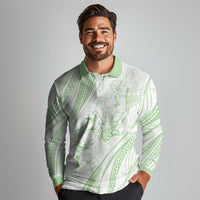 Sharks Couple Dreamy Polynesians Floral Sea Long Sleeve Polo Shirt Emerald LT7 - Polynesian Pride