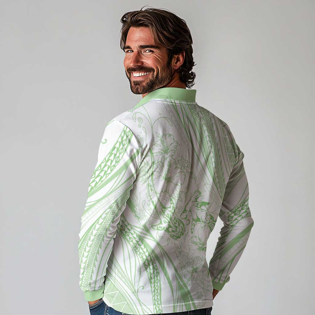 Sharks Couple Dreamy Polynesians Floral Sea Long Sleeve Polo Shirt Emerald LT7 - Polynesian Pride