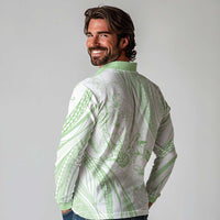 Sharks Couple Dreamy Polynesians Floral Sea Long Sleeve Polo Shirt Emerald LT7 - Polynesian Pride