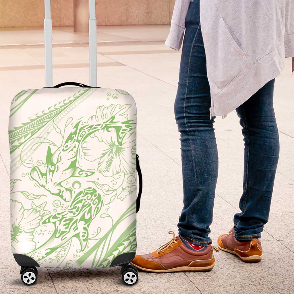 Sharks Couple Dreamy Polynesians Floral Sea Luggage Cover Emerald - Polynesian Pride
