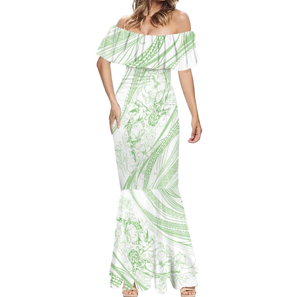Sharks Couple Dreamy Polynesians Floral Sea Mermaid Dress Emerald LT7 - Polynesian Pride
