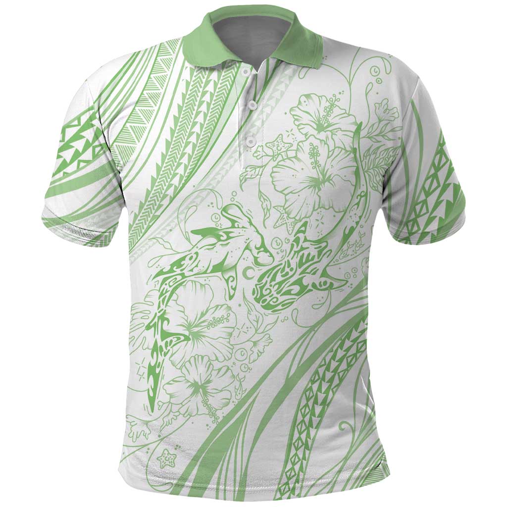 Sharks Couple Dreamy Polynesians Floral Sea Polo Shirt Emerald - Polynesian Pride