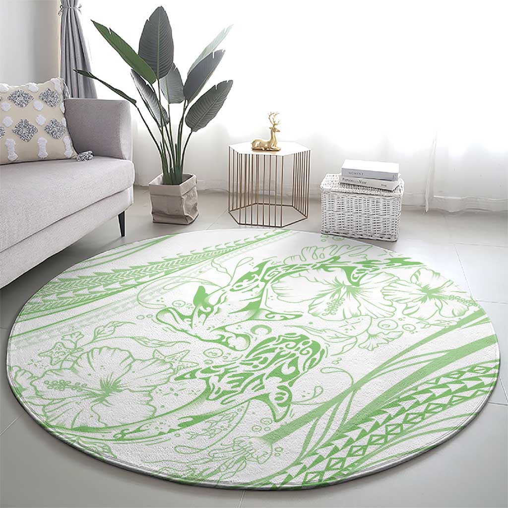 Sharks Couple Dreamy Polynesians Floral Sea Round Carpet Emerald - Polynesian Pride