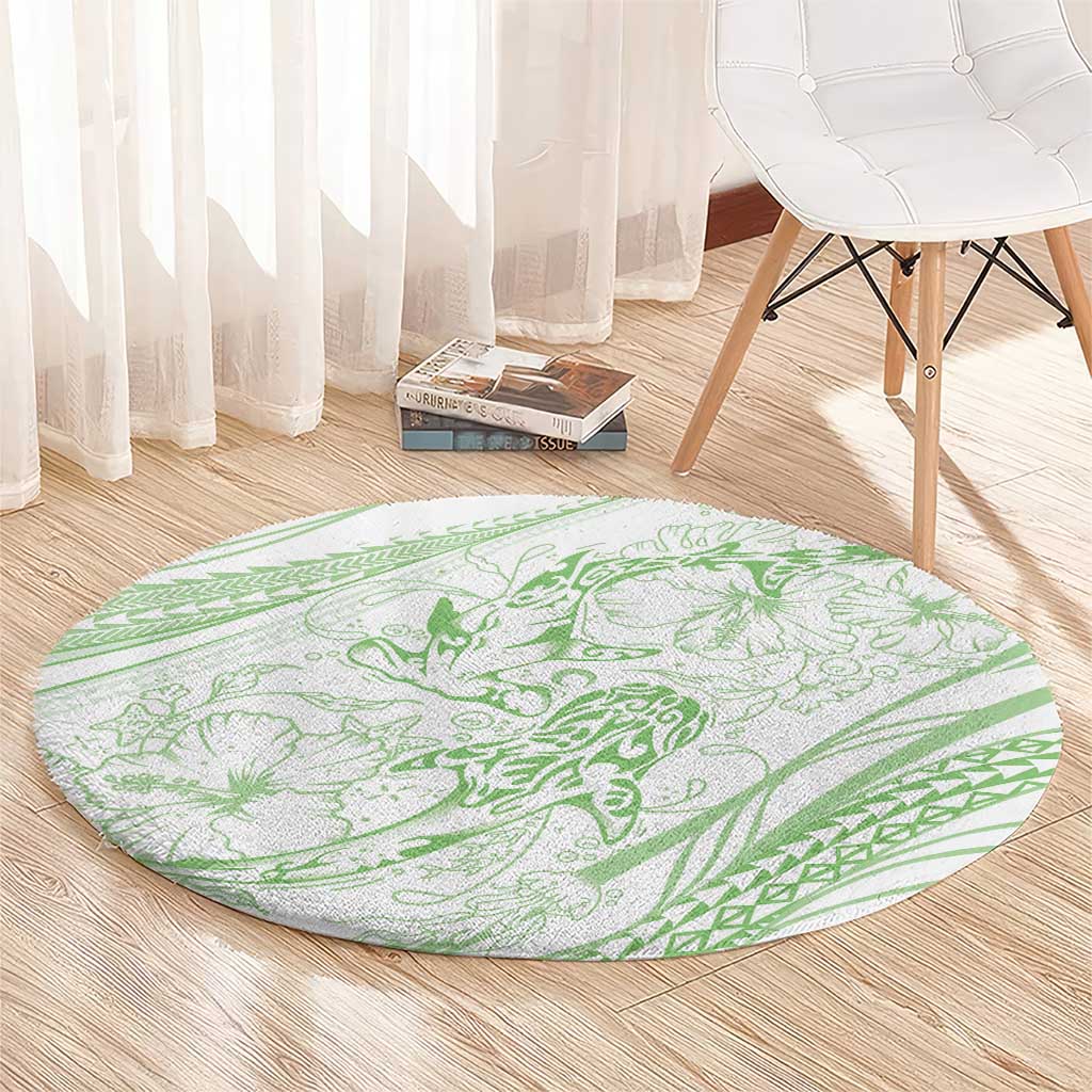 Sharks Couple Dreamy Polynesians Floral Sea Round Carpet Emerald - Polynesian Pride