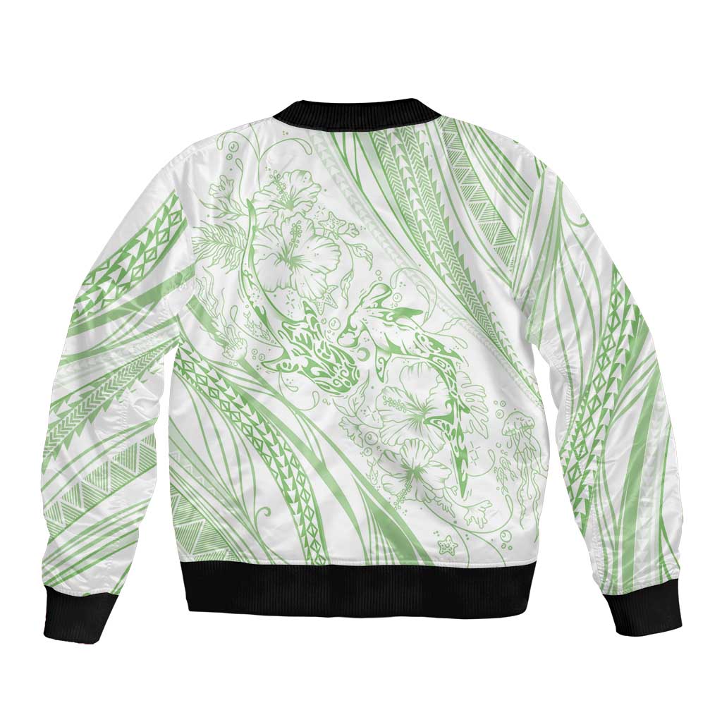 Sharks Couple Dreamy Polynesians Floral Sea Sleeve Zip Bomber Jacket Emerald - Polynesian Pride