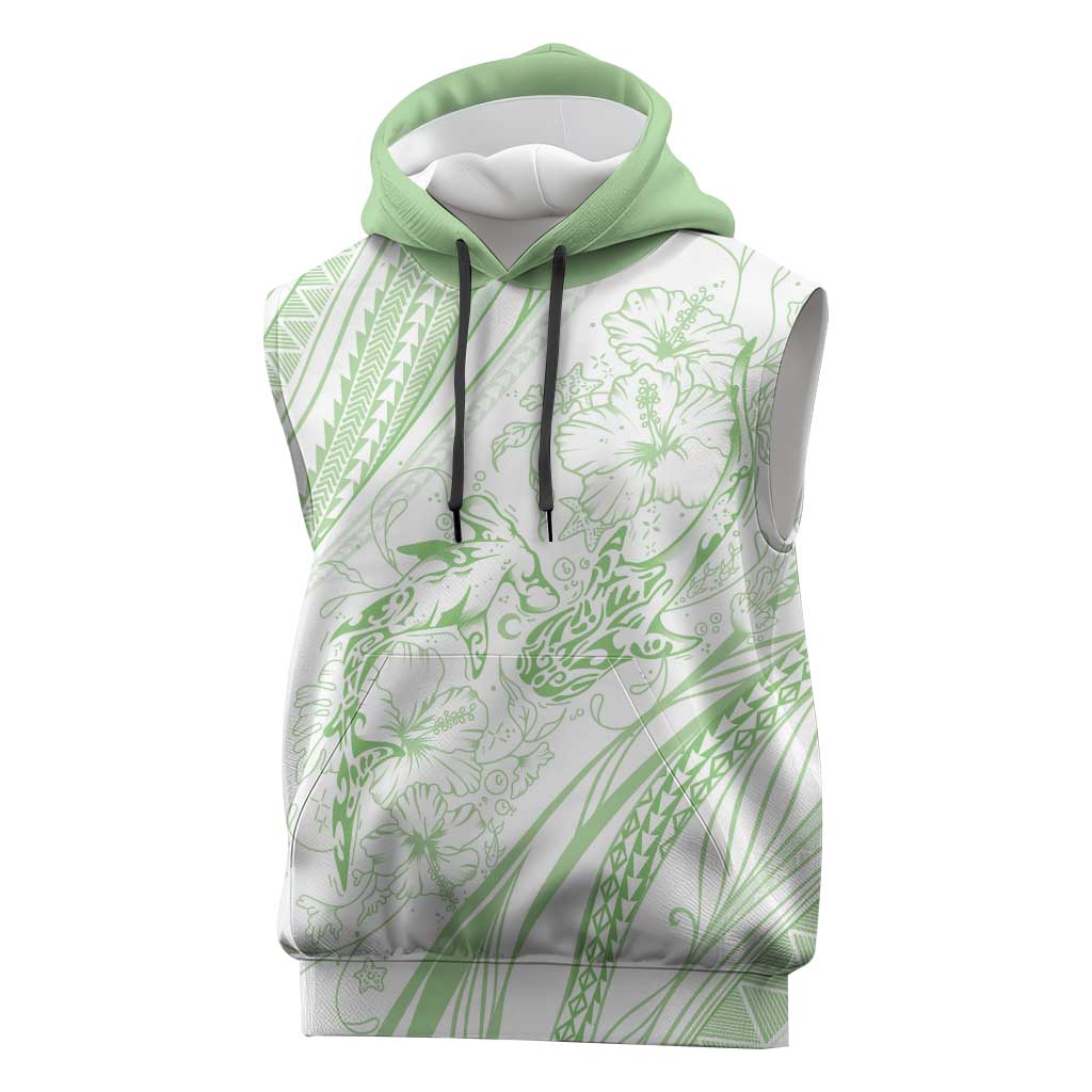 Sharks Couple Dreamy Polynesians Floral Sea Sleeveless Hoodie Emerald LT7 Emerald - Polynesian Pride