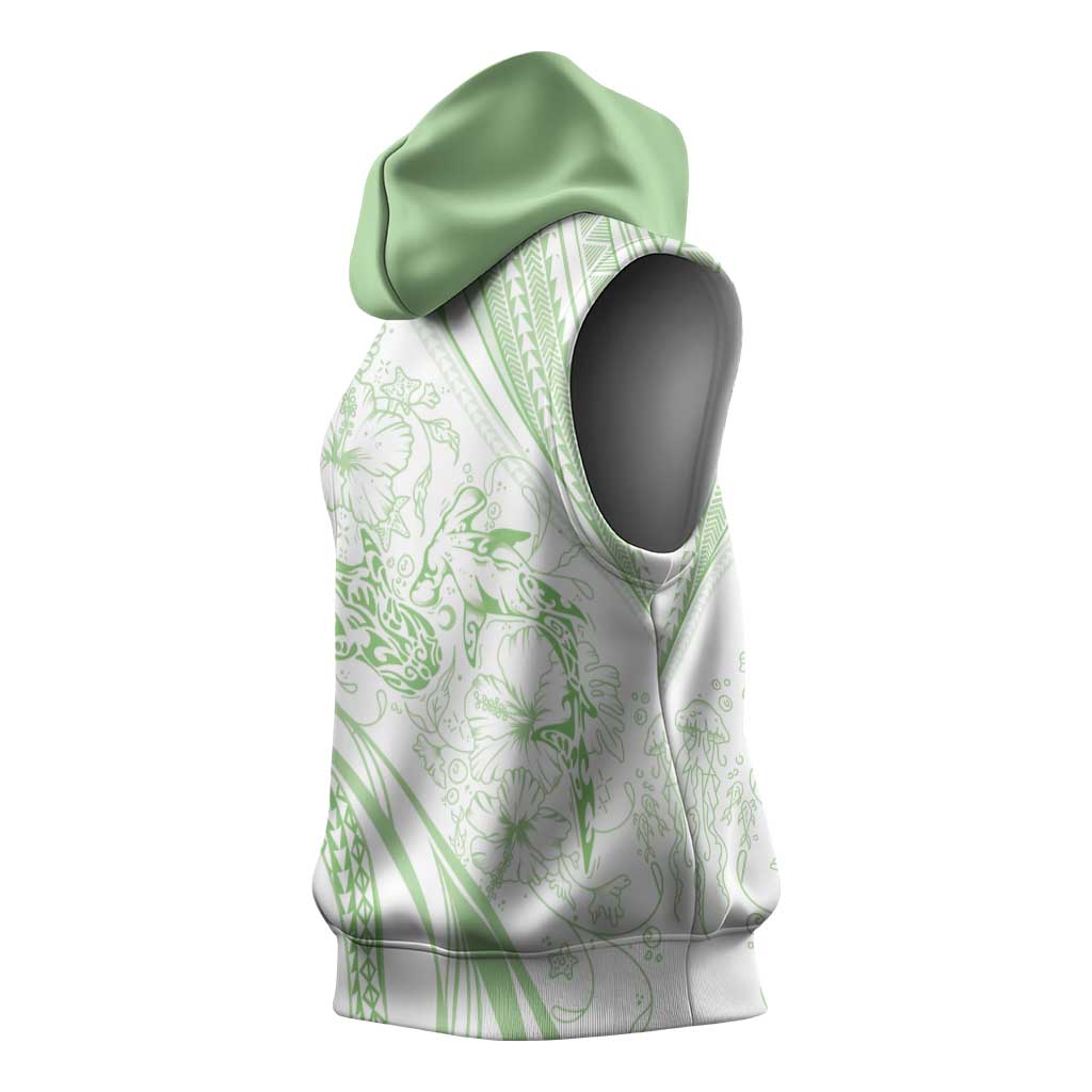 Sharks Couple Dreamy Polynesians Floral Sea Sleeveless Hoodie Emerald LT7 - Polynesian Pride