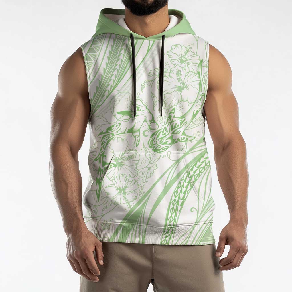 Sharks Couple Dreamy Polynesians Floral Sea Sleeveless Hoodie Emerald LT7 - Polynesian Pride