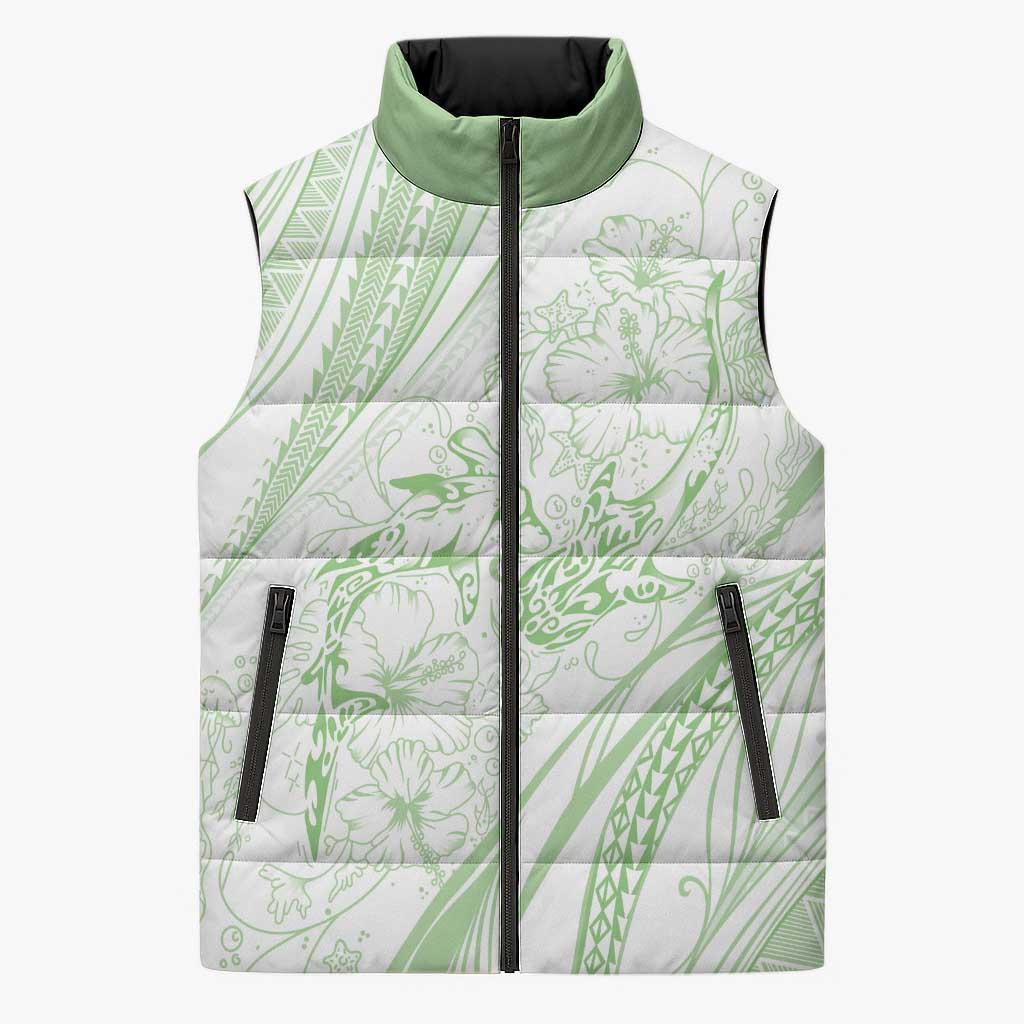 Sharks Couple Dreamy Polynesians Floral Sea Sleeveless Puffer Jacket Emerald LT7 Unisex Emerald - Polynesian Pride