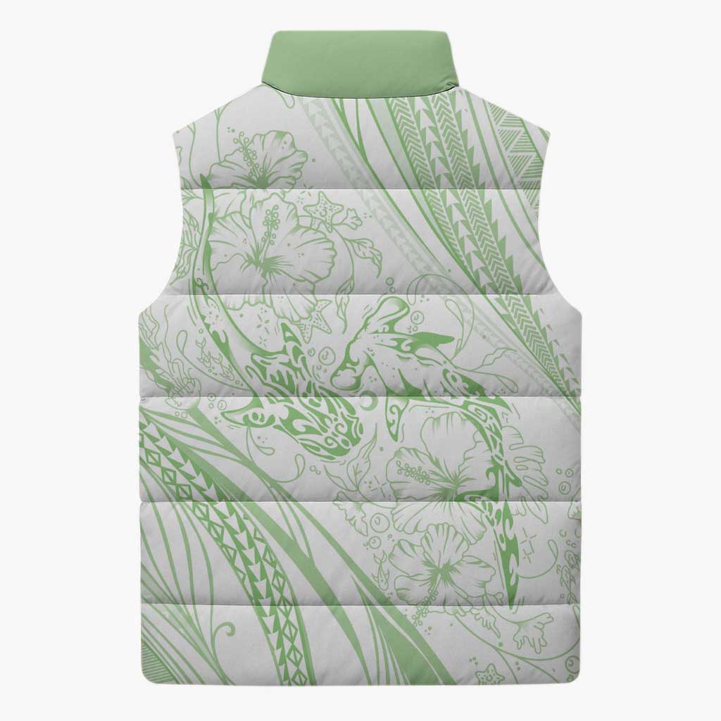 Sharks Couple Dreamy Polynesians Floral Sea Sleeveless Puffer Jacket Emerald LT7 - Polynesian Pride