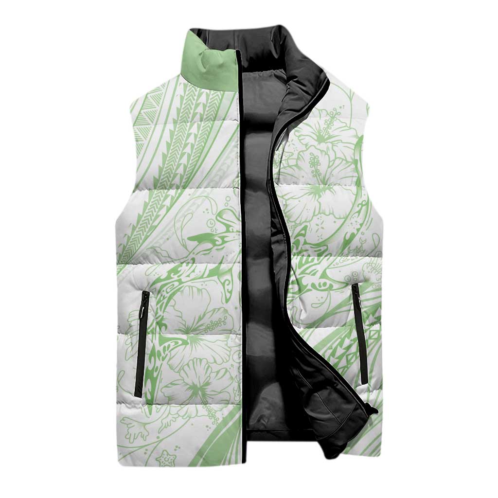Sharks Couple Dreamy Polynesians Floral Sea Sleeveless Puffer Jacket Emerald LT7 - Polynesian Pride