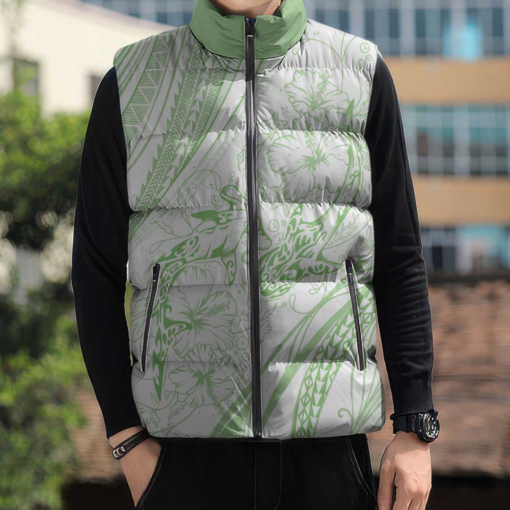 Sharks Couple Dreamy Polynesians Floral Sea Sleeveless Puffer Jacket Emerald LT7 - Polynesian Pride