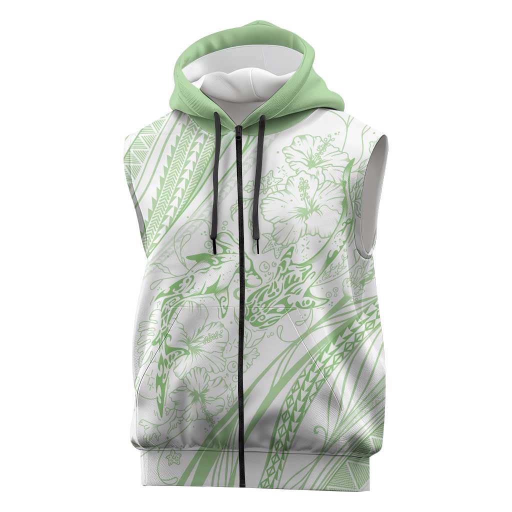Sharks Couple Dreamy Polynesians Floral Sea Sleeveless Zip Hoodie Emerald - Polynesian Pride