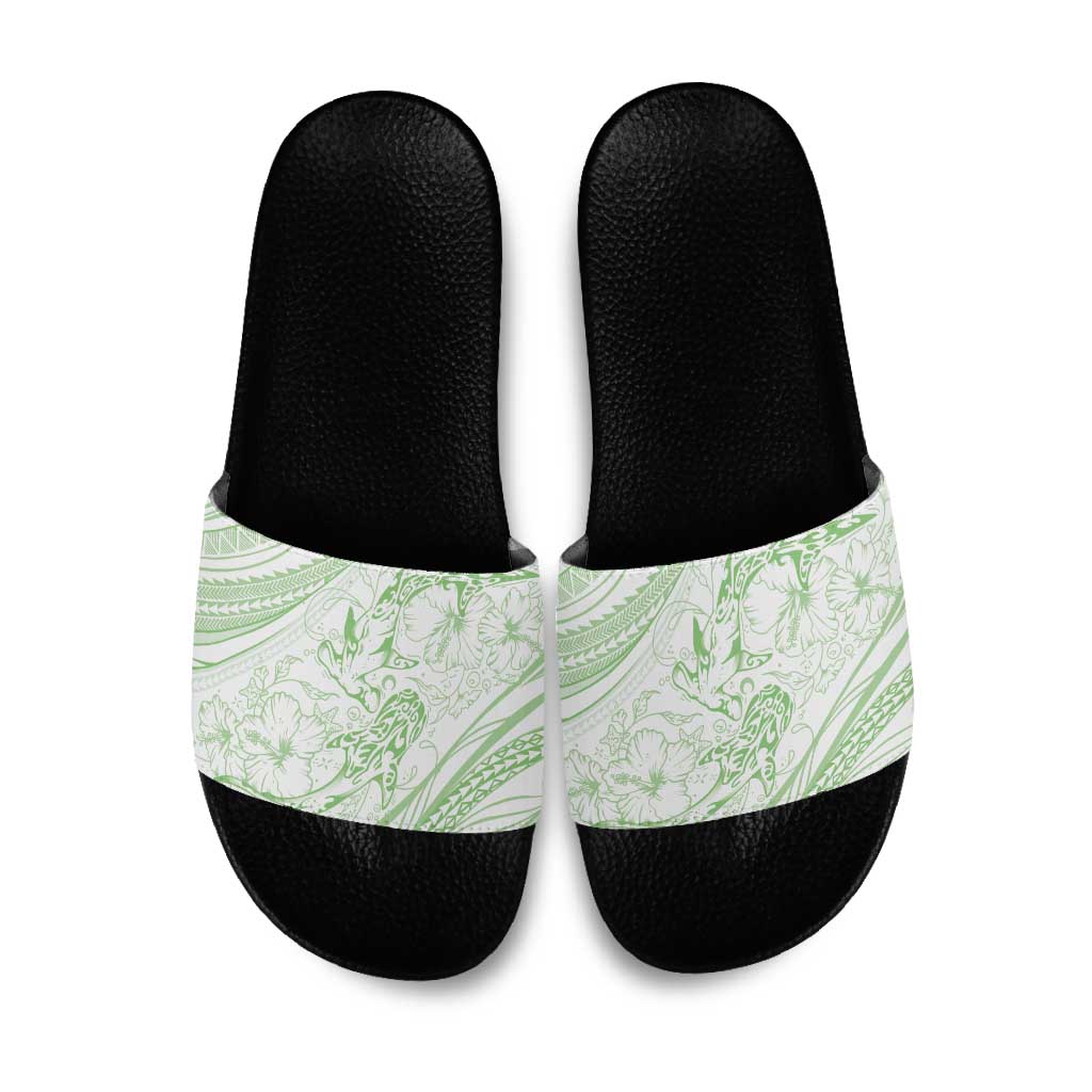 Sharks Couple Dreamy Polynesians Floral Sea Slide Sandals Emerald - Polynesian Pride