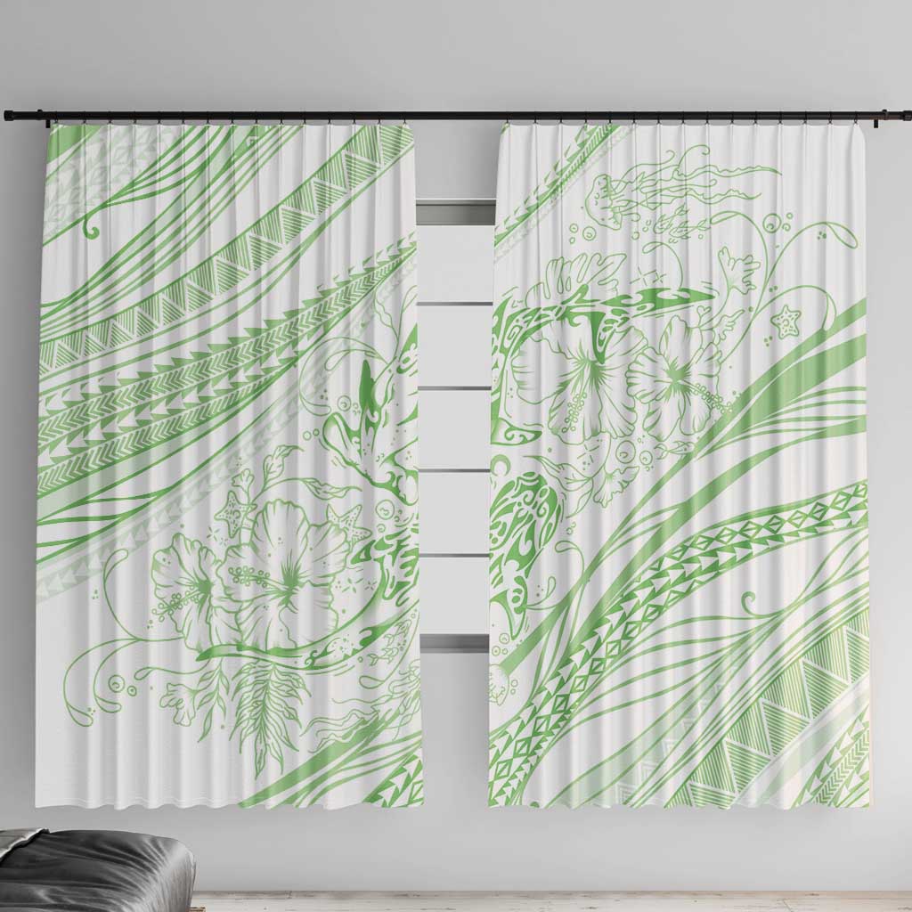 Sharks Couple Dreamy Polynesians Floral Sea Window Curtain Emerald - Polynesian Pride