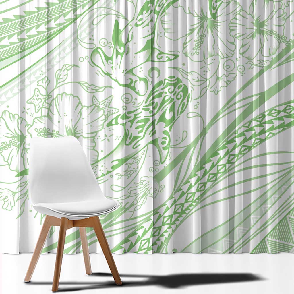Sharks Couple Dreamy Polynesians Floral Sea Window Curtain Emerald - Polynesian Pride