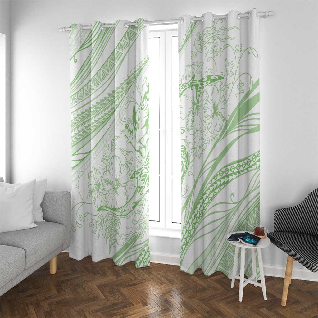 Sharks Couple Dreamy Polynesians Floral Sea Window Curtain Emerald - Polynesian Pride