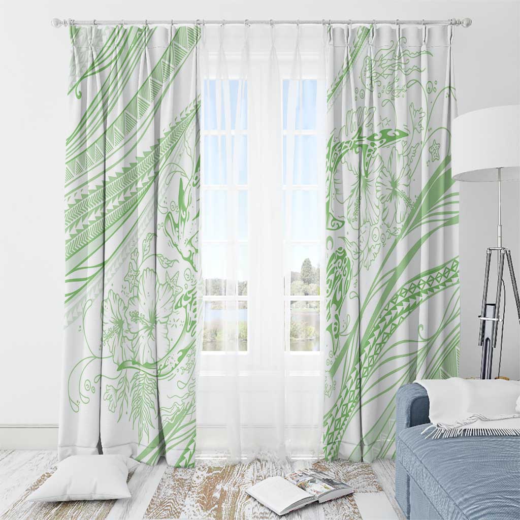 Sharks Couple Dreamy Polynesians Floral Sea Window Curtain Emerald - Polynesian Pride